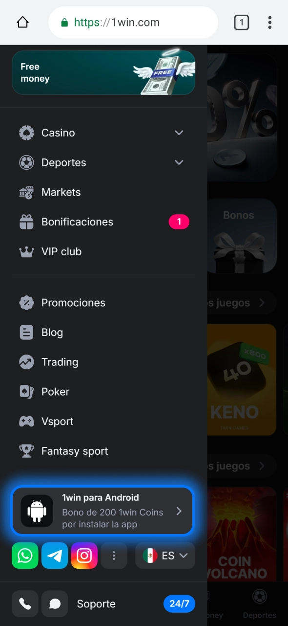 Descarga la app 1win para Android y apuesta cómodamente desde tu móvil con acceso rápido a deportes y casino.