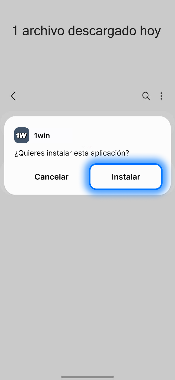 Pulsa instalar en 1win y completa la configuración para disfrutar apuestas desde tu Android.