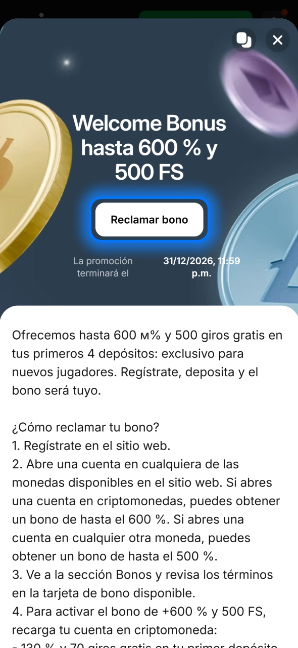 Activa la promoción en 1win pulsando reclamar y empieza a jugar con beneficios extra.