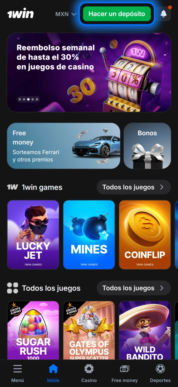 Realiza un depósito en 1win y empieza a jugar rápidamente usando métodos de pago cómodos en MXN.