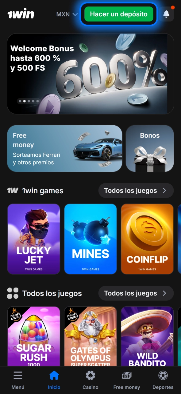 Abre la sección recargar en 1win y añade fondos fácilmente desde tu cuenta.