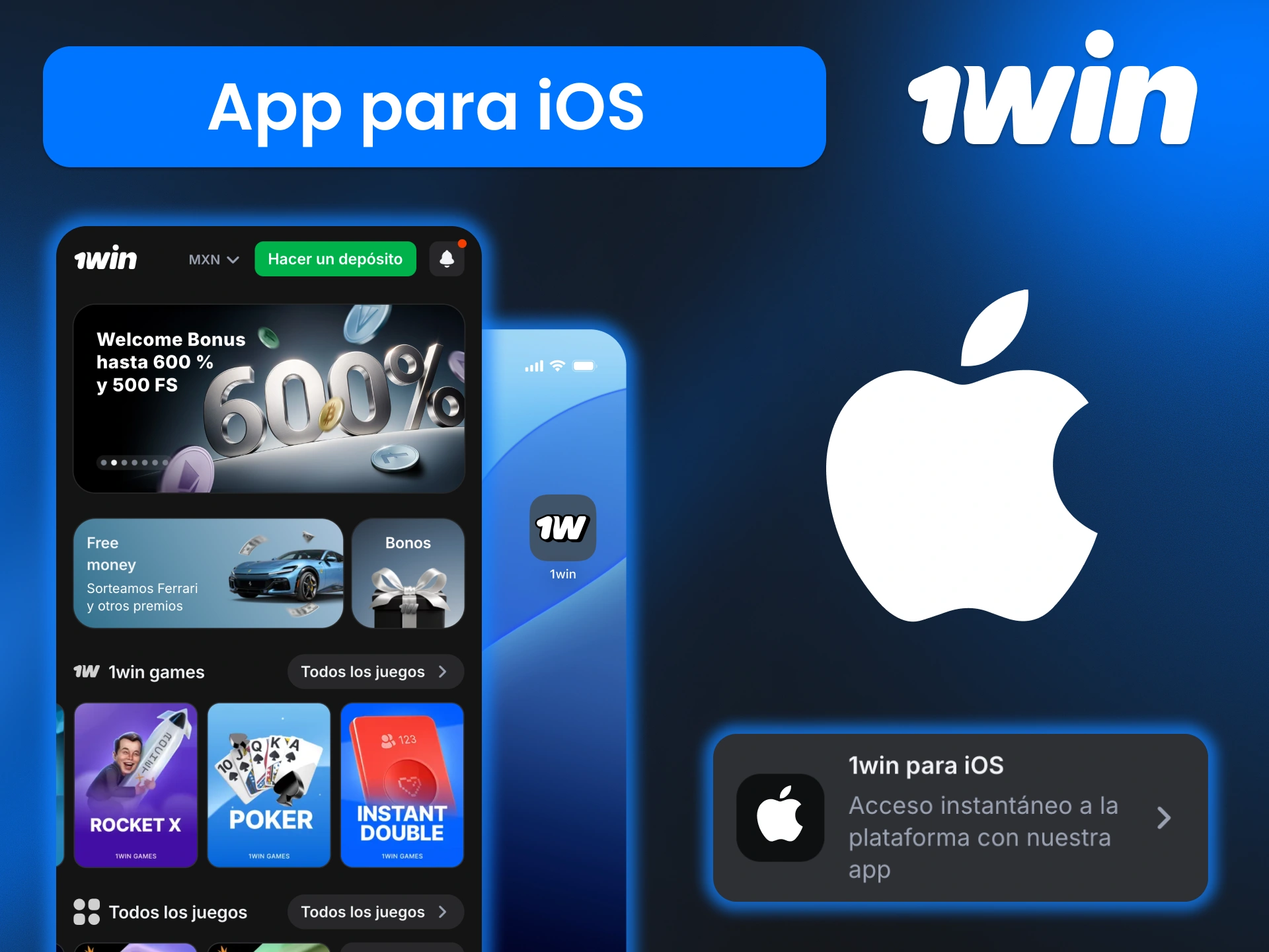 Agrega la aplicación 1win a tu iPhone y juega fácilmente desde Safari con acceso rápido.