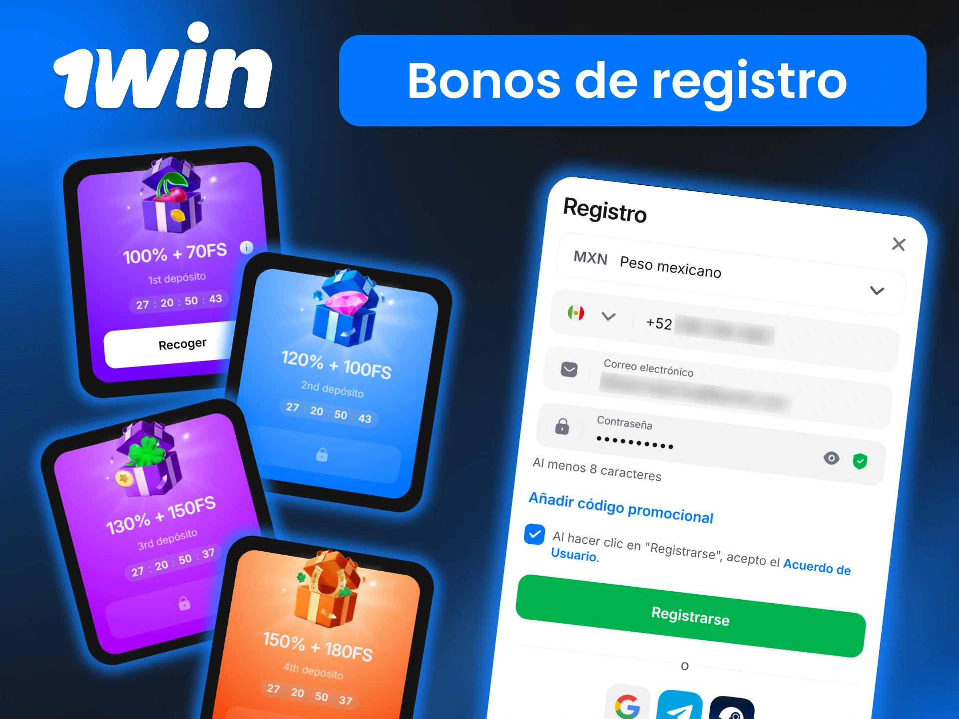 Activa el bono de registro en 1win y disfruta de promociones que amplían tus posibilidades de juego desde el inicio.