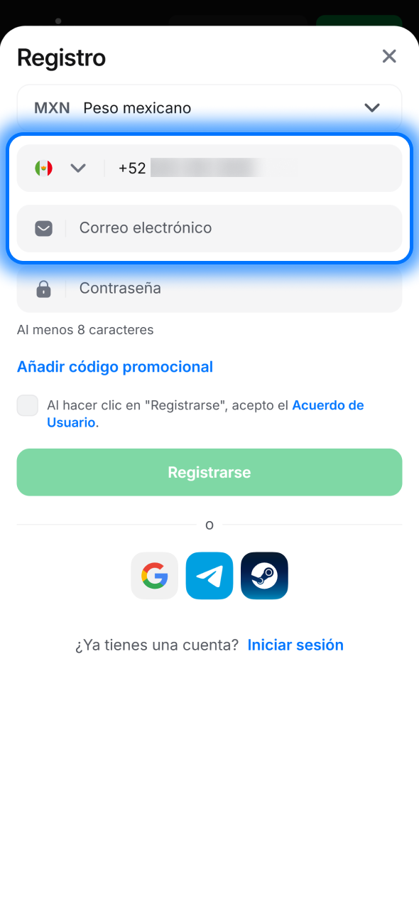 Elige la moneda en 1win y crea una contraseña segura para proteger tu cuenta y empezar a jugar.