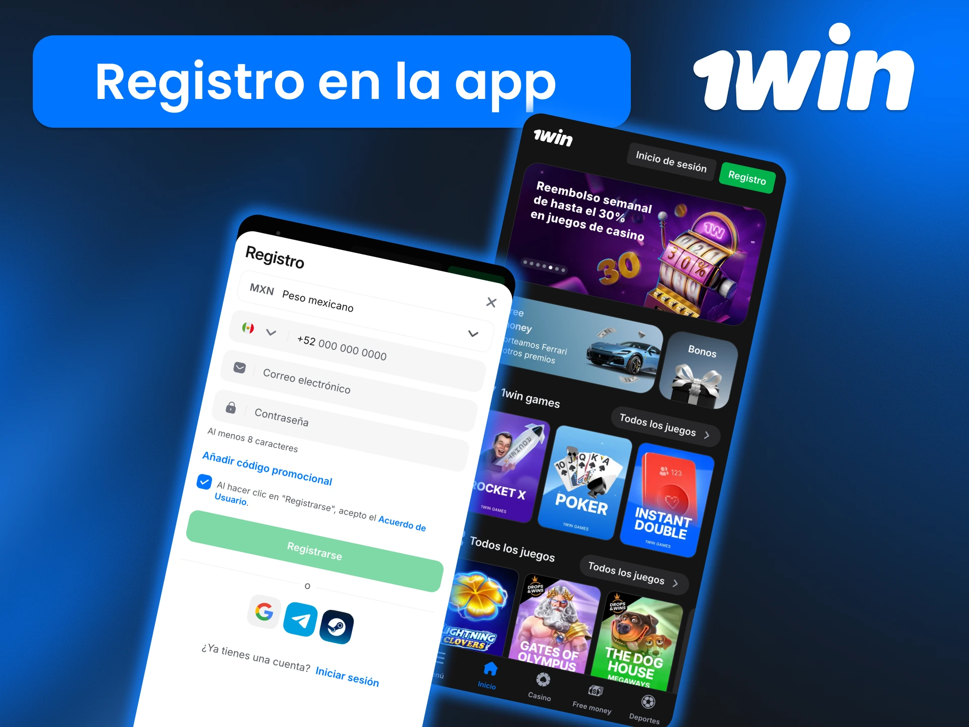Registra tu cuenta en 1win desde la aplicación y comienza a jugar con acceso inmediato a todos los servicios.