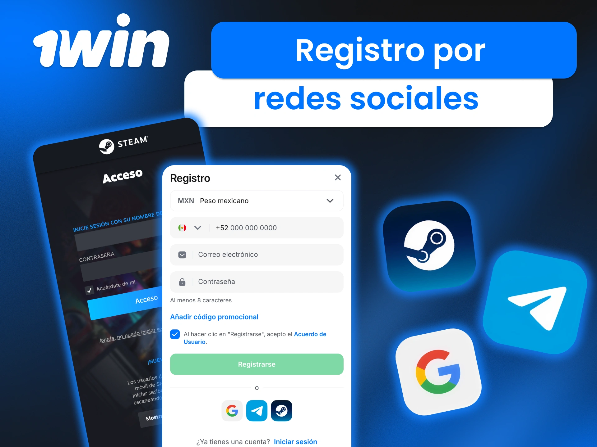 Regístrate en 1win con tus redes sociales y accede rápidamente a la plataforma sin completar formularios largos.
