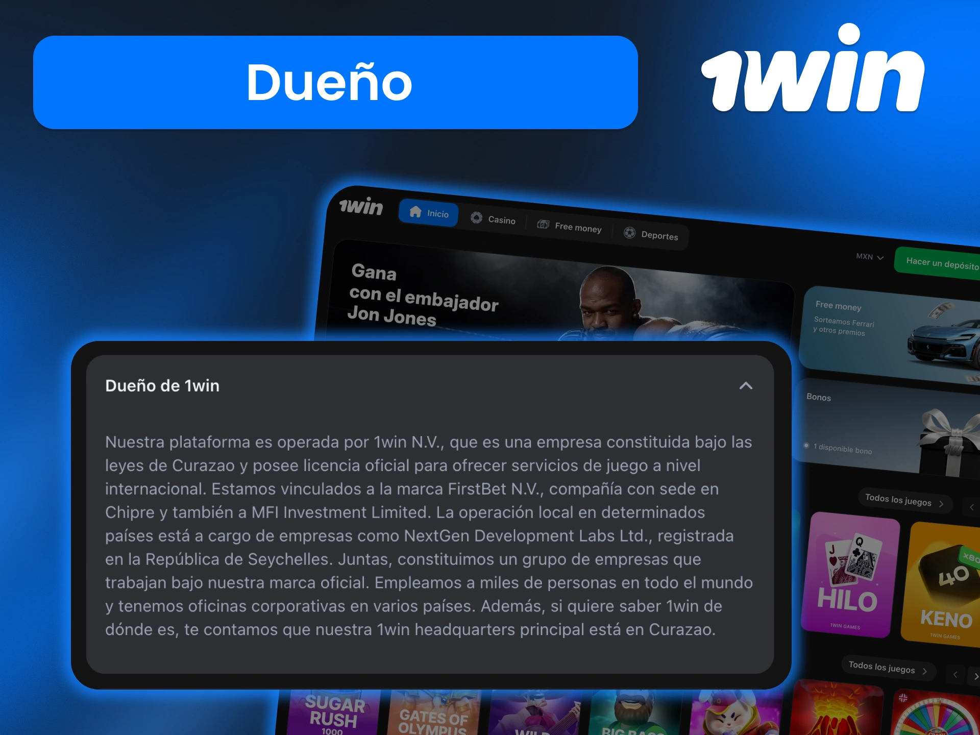 Infórmate sobre la empresa detrás de 1win y juega en una plataforma internacional gestionada por compañías con licencia y experiencia.